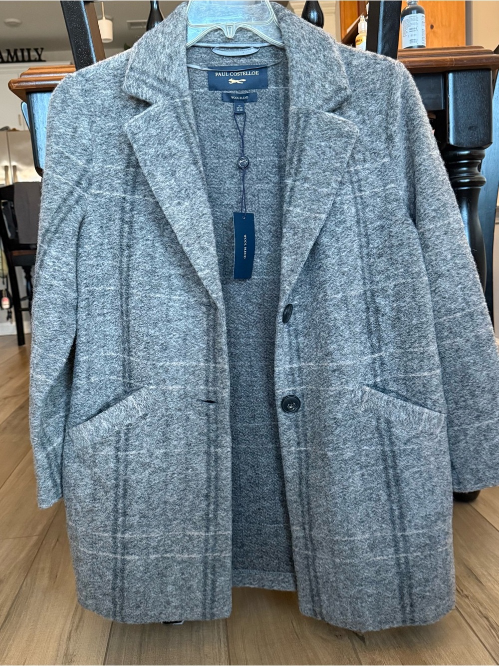 Paul Costelloe Women’s Gray Plaid Wool-Blend Coat